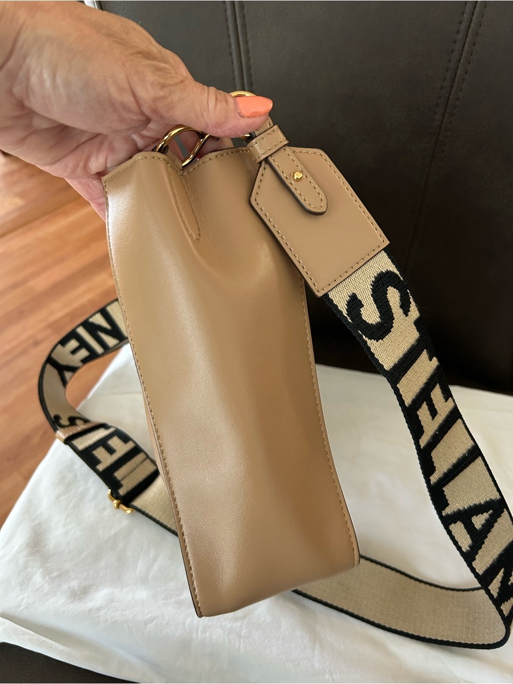🎉Host Party Pick🎉 Stella McCartney Tan Logo Perforated Crossbody Bag with Strap - Picture 6 of 9
